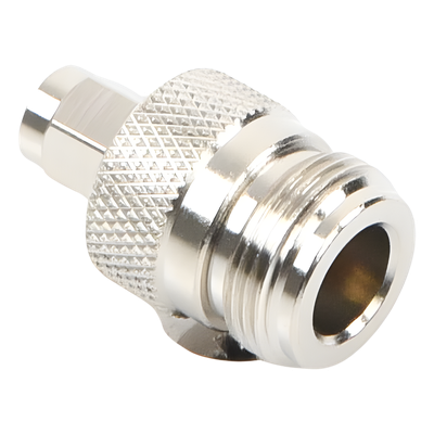 Adaptador en Linea de Conector SMA Macho a N Hembra, Niquel/ Oro/ Teflón.