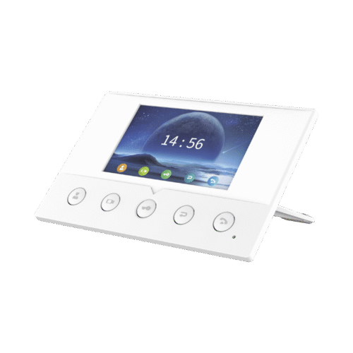 Monitor IP/SIP para interior, Wi-Fi, pantalla a color de 4.3", audio de 2 vías, PoE, 8 interfaces de entrada de alarma.