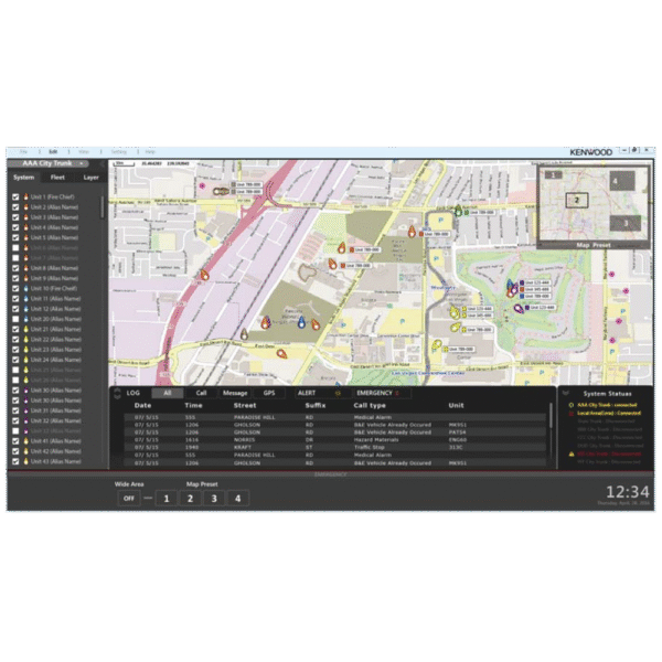 KAS20K-FRENTE-l Software base para gestión de radios KENWOOD. Req. licencias de despacho, GPS, Grabación de Llamadas, 100% IP, Emergencias, Mensajería