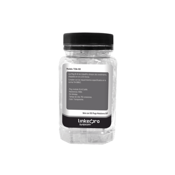 Bote con 100 Piezas de Plug Modular RJ45 Cat6A chapado de oro a 30 micras para durabilidad extrema