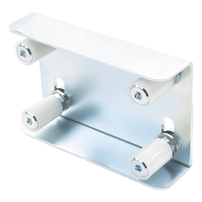 sec_5_2S400-20 (255-220) - Placa Guía Superior de Doble Regulación para Cancelas Corredizas / Ajustable de 35 a 62 mm / Con 4 Rodillos de 30 mm / Galvanizado